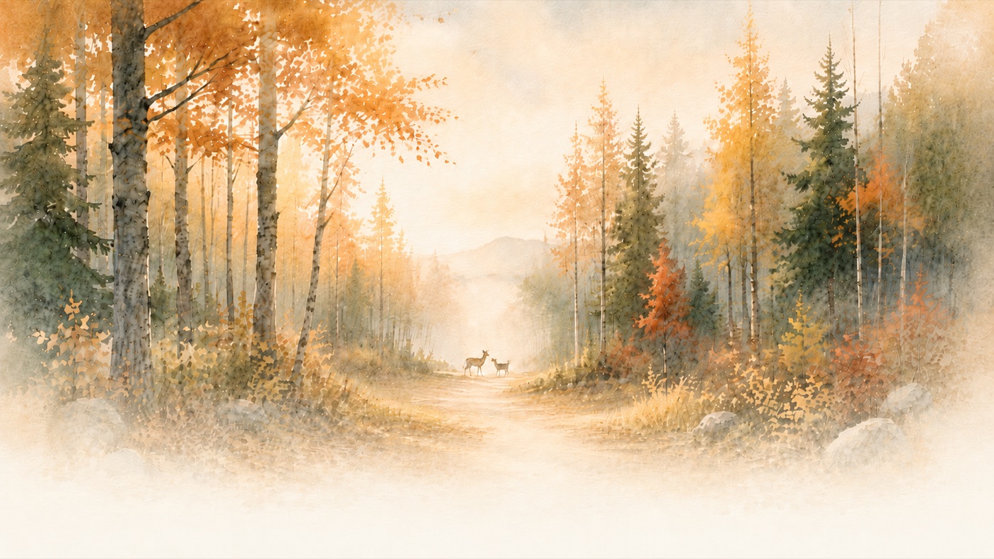 Watercolor path winding gently through a quiet landscape